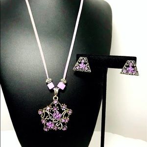 Be Jeweled Lavender Silver Necklace Earring Set
